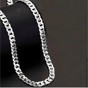 925 Silver Cuban Chain Necklace Unisex-Sophisticated Brand Ideal for Wedding.